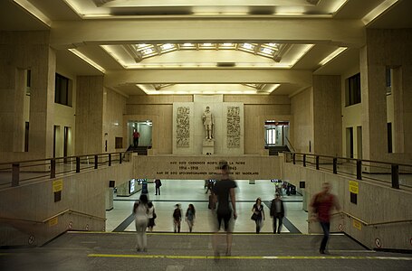 Stairway with exposed steel beams, Brussels-Central railway station