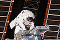 Astronaut Andrew Feustel participates in the mission's first EVA