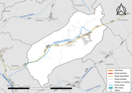 Carte en couleur présentant le réseau hydrographique de la commune