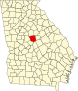 Harta statului Georgia indicând comitatul Jones