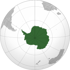 alt = This map uses an orthographic projection, near-polar aspect. The South Pole is near the center, where longitudinal lines converge.