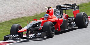 Charles Pic i en Marussia MR01 under Malaysias Grand Prix 2012.