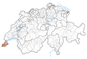 Bản đồ Thụy Sĩ với bang Geneva được tô màu khác