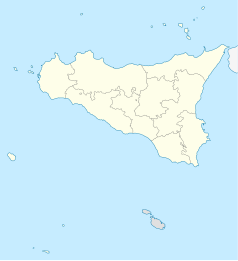 Mapa konturowa Sycylii, u góry po prawej znajduje się punkt z opisem „Tortorici”