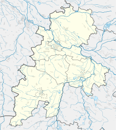 Mapa konturowa powiatu brzeskiego, blisko centrum u góry znajduje się punkt z opisem „Brzeg”