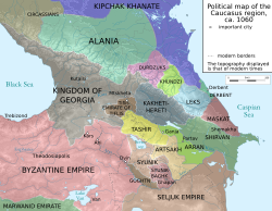 نقشه قفقاز در ۱۰۶۰ میلادی، با موقعیت شروان در سمت راست