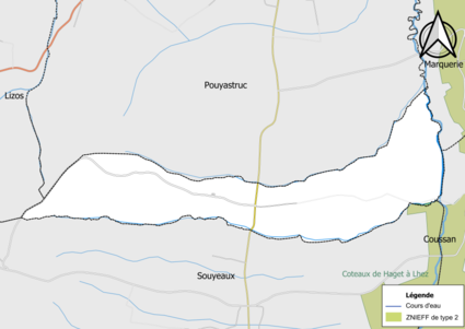 Carte de la ZNIEFF de type 2 sur la commune.