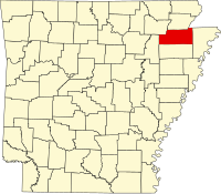 クレイグヘッド郡の位置を示したアーカンソー州の地図