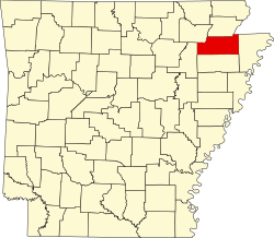 map of Arkansas highlighting Craighead County