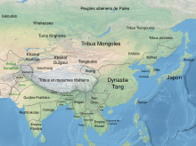 Carte de l'Asie orientale en 900, montrant les forces en présence dans la région à cette époque.