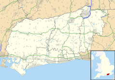 Mapa konturowa West Sussex, w centrum znajduje się punkt z opisem „Pulborough”