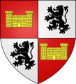 Blason : Famille de Castelnau-Bretenoux : De gueules à un château d'or, écartelé de Calmont.