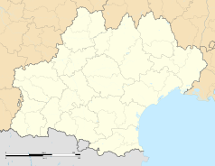 Mapa konturowa Oksytanii, po lewej znajduje się punkt z opisem „Vic-en-Bigorre”