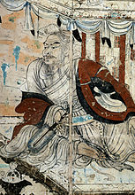 Détail d'une peinture murale de la grotte 103 de Mogao (Dunhuang), représentant un débat entre Vimalakirti et le bodhisattva Manjushri. VIIIe siècle
