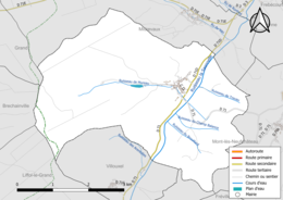 Carte en couleur présentant le réseau hydrographique de la commune