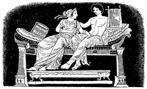 Darstellung eines Sofas im antiken Griechenland im Nordisk familjebok