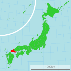 Vị trí tỉnh Yamaguchi trên bản đồ Nhật Bản.