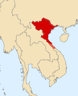 Cương thổ Đại Việt thời nhà Lý, phần màu đỏ nhạt là phần lãnh thổ mở rộng về phía Nam năm 1069 thời Lý Thánh Tông.