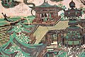 Tang dynasty fresco from Mogao caves depicting green glazed chiwei on architecture.
