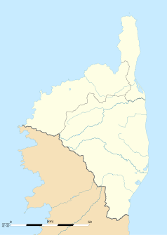 Mapa konturowa Górnej Korsyki, u góry po prawej znajduje się punkt z opisem „Morsiglia”