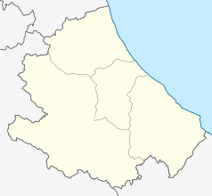 Mapa konturowa Abruzji, u góry nieco na lewo znajduje się punkt z opisem „Cortino”