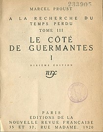 Capa da primeira edição de Le Côté de Guermantes I, de 1920.