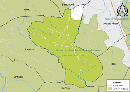 Carte de la ZNIEFF de type 2 sur la commune.