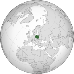 Poland on the globe (Europe centered)