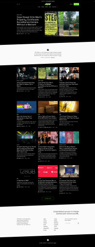 Screenshot of 404 Media website showing the whole layout