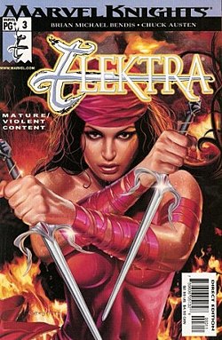 אלקטרה נצ'יוס, כפי שהיא מופיעה על עטיפת חוברת Elektra Vol.2 #3 מנובמבר 2003, אמנות מאת גרג הורן.