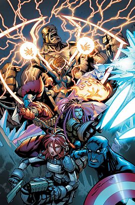 קבוצת שומרי הגלקסיה המקורית, כפי שהופיעו על עטיפת החוברת Guardians 3000 #8 ממאי 2015, אמנות מאת ג'ררדו סנדובל ואדגר דלגאדו.