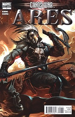 ארס, כפי שהופיע על עטיפת החוברת Chaos War: Ares #1 מדצמבר 2010, אמנות מאת מרקו ג'ורג'ביק.