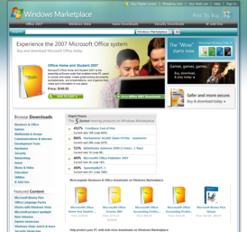 Заглавная страница Windows Marketplace по состоянию на 1 июня 2008 года