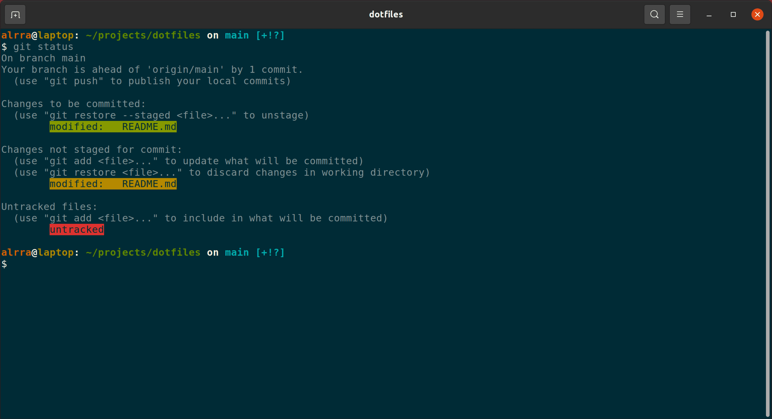 Output for Git status on Ubuntu