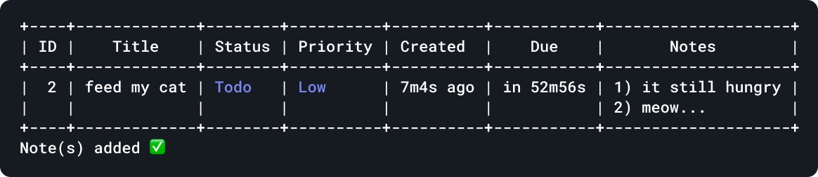 tsk note output