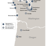 map of Washington and Oregon showing locations of coastal Tribes