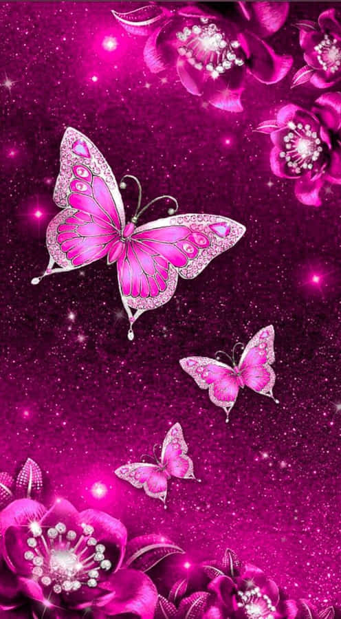 Rosa Glitter Butterfly Wallpaper