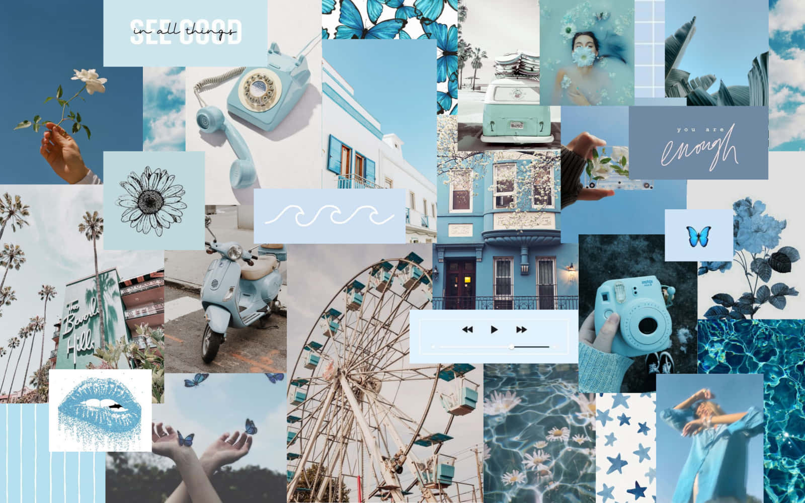 Een Kleurrijke Aesthetic Blauwe Collage Achtergrond