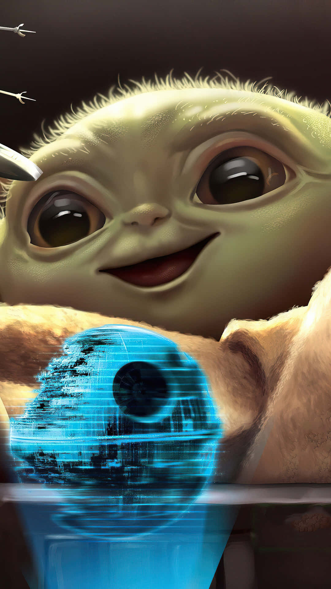 Baby Yoda Glimlachend Voor Iphone Achtergrond