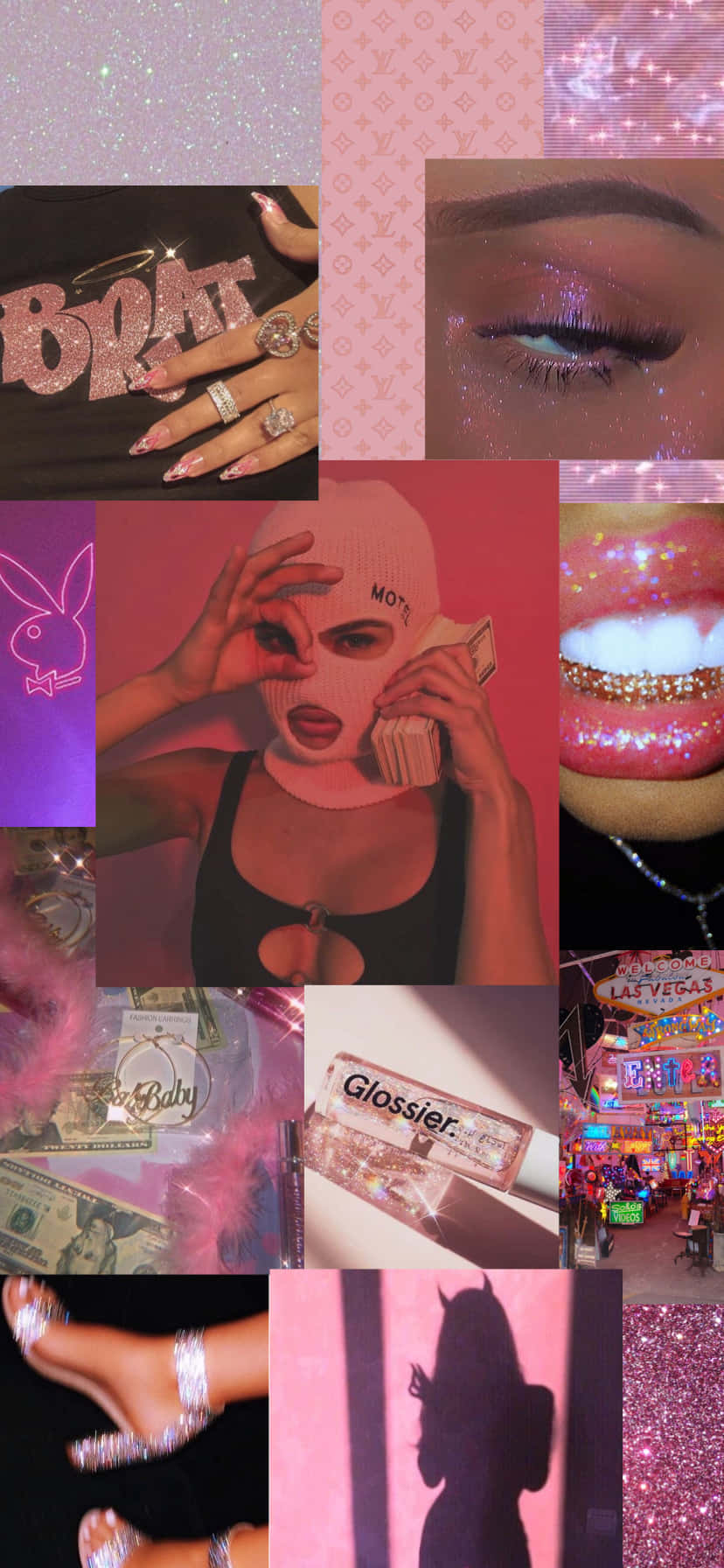 Uncollage De Fotos De Personas Con Maquillaje Rosa Fondo de pantalla