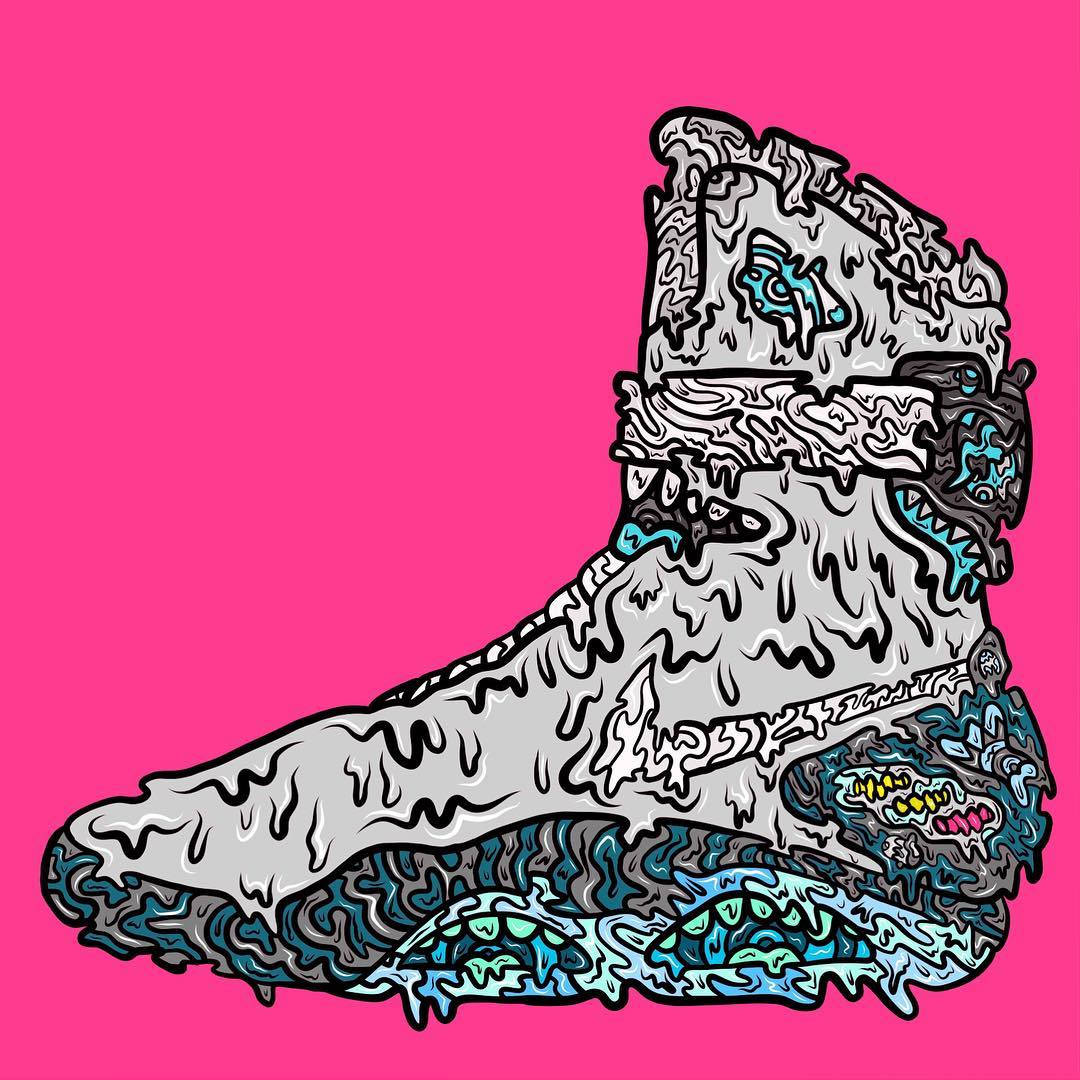 Ilustracióndigital De La Zapatilla De Deporte Nike Mag Con Aspecto De Dibujo Animado Derretido Fondo de pantalla