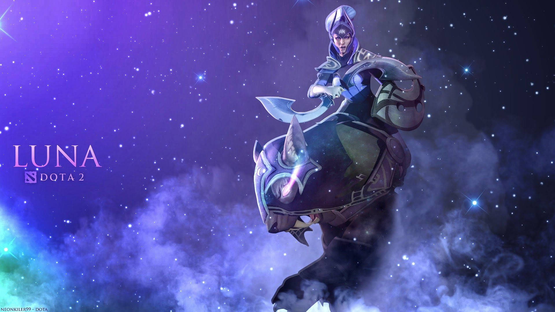 Dota 2 Luna Månen Rider selvlysende vægkunst Wallpaper