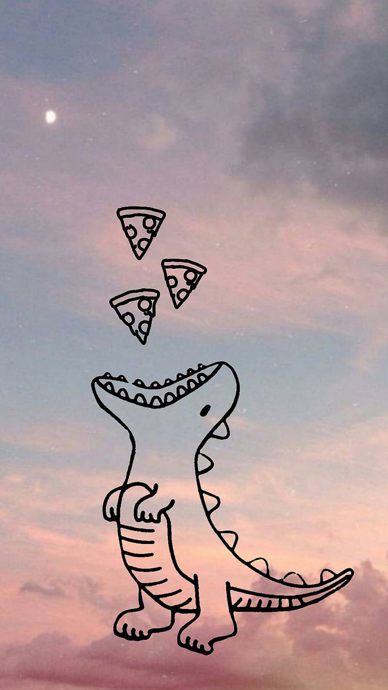 Comendofatias De Pizza Dino Kawaii No Iphone. Papel de Parede