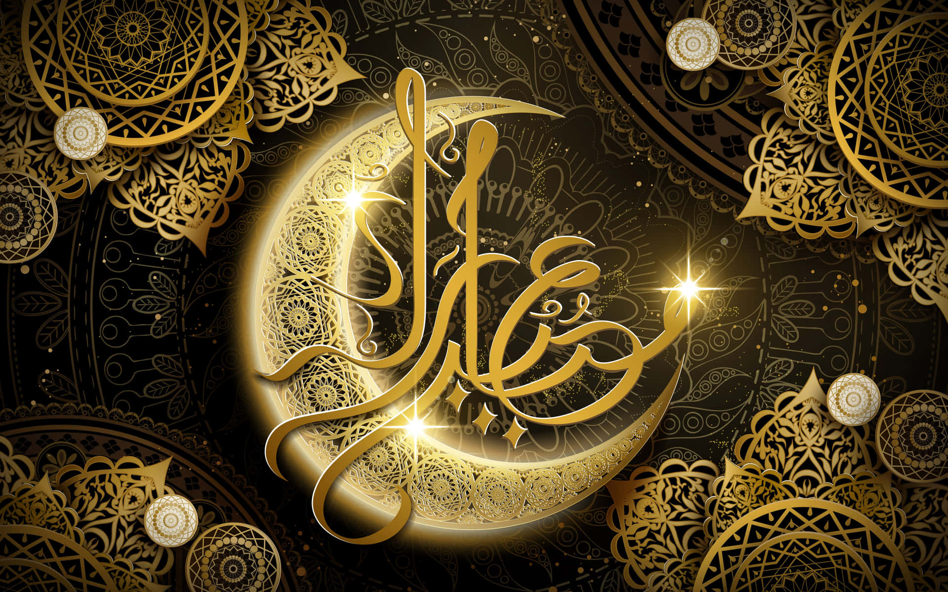 Golden_ Crescent_and_ Arabic_ Calligraphy Wallpaper