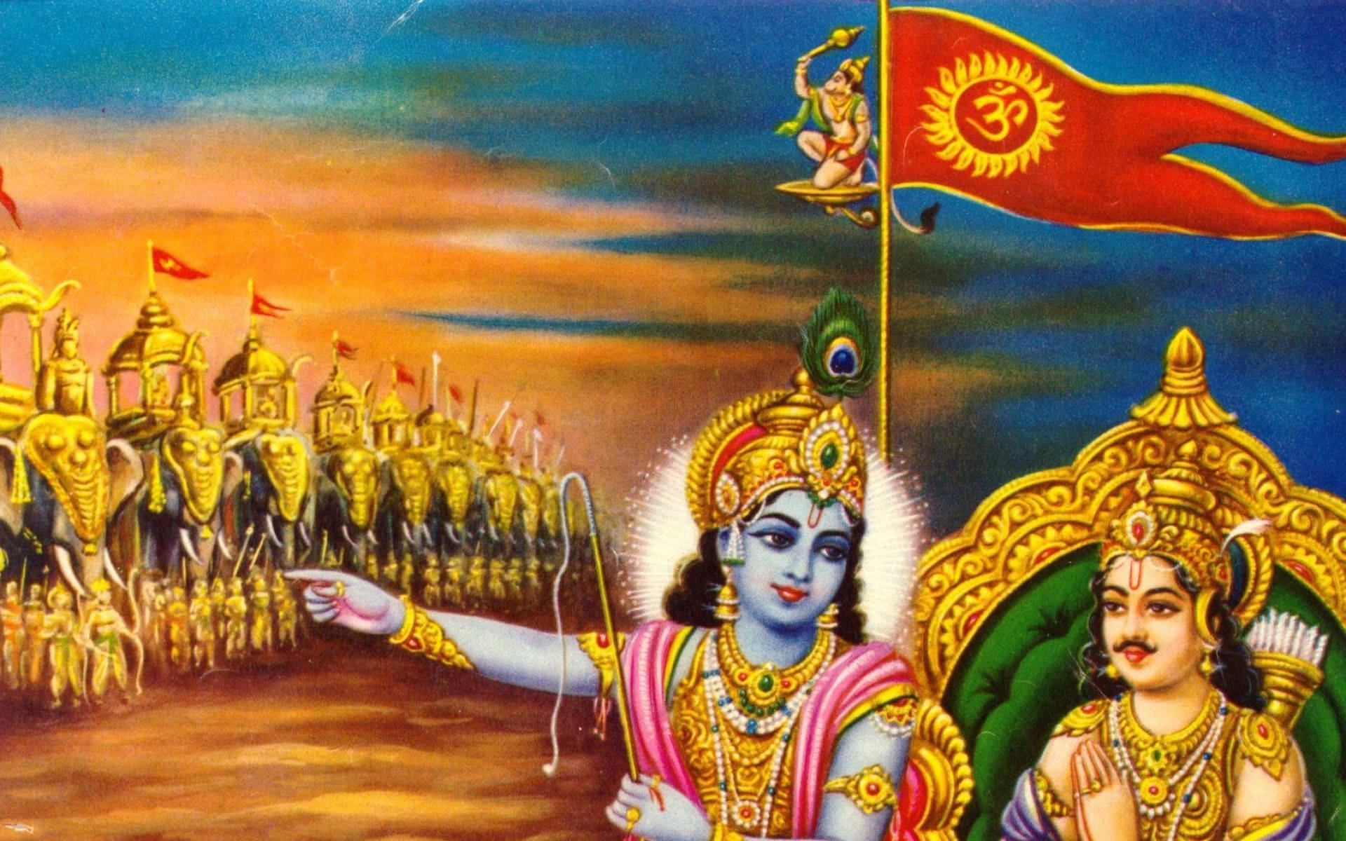 Krishnaarjun Na Bandeira Da Guerra De Kurukshetra. Papel de Parede