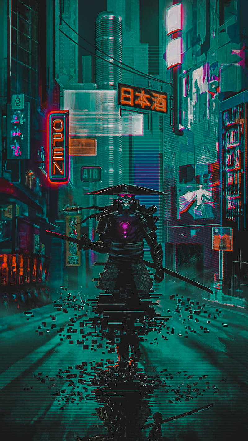 Samurai Glitch Cyberpunk Iphone X Sfondo