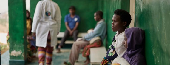 Young patients waiting outside an hospital in Rwanda