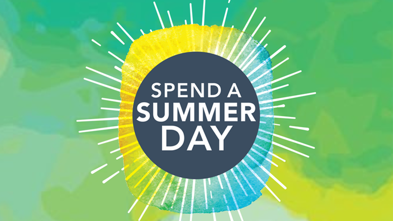 A circular design around the words "Spend a Summer Day"