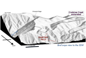 Oblique digital view of the Crabtree Falls area