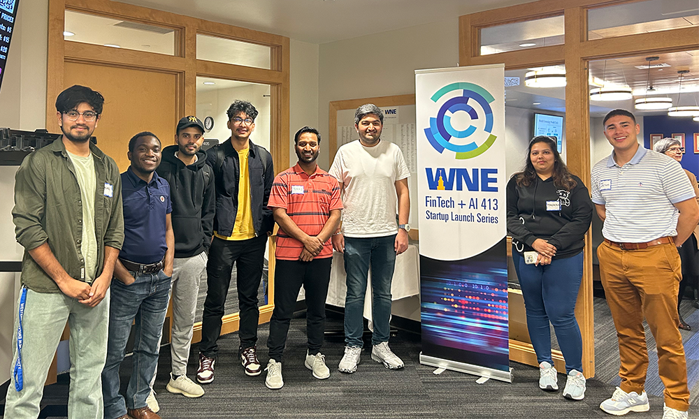 Participants to the first in a series of FinTech Incubator events gather in the WNE College of Business.